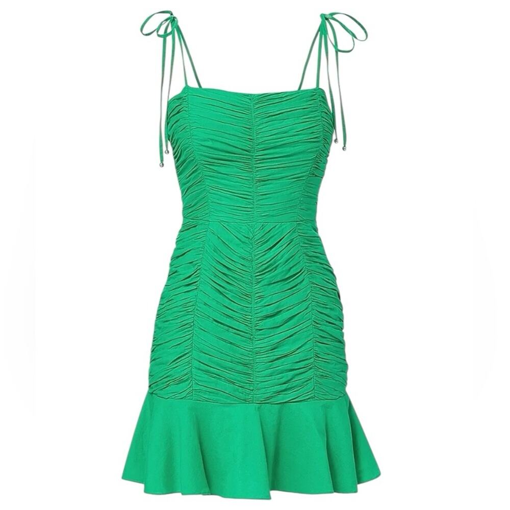Veronica Beard Biel Ruched Cotton Green Mini Dress size 2
